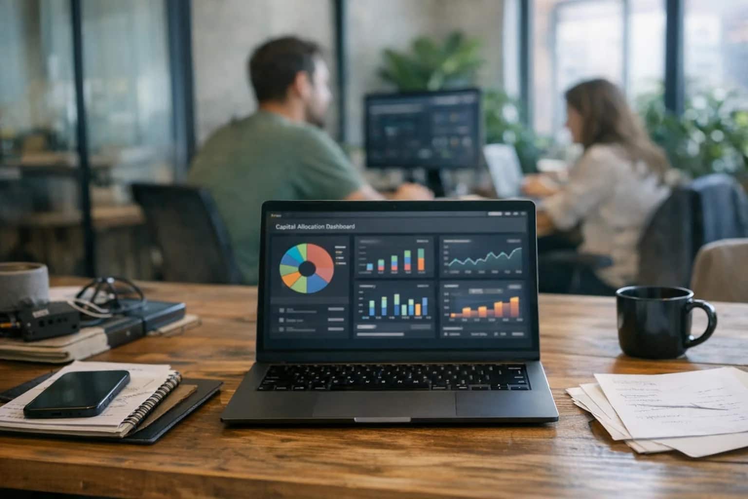 Capital allocation dashboard open on a desk in a DeFi protocol operations setting.