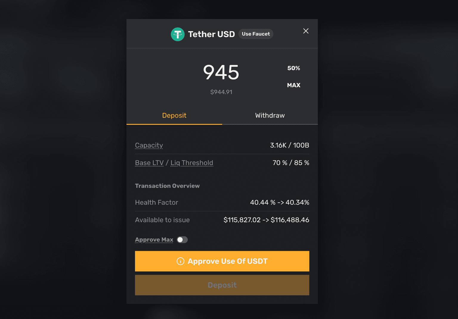 Collateral Deposit Interface