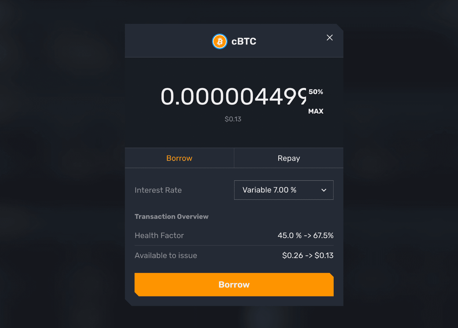 Borrowing Interface with Rate Selection