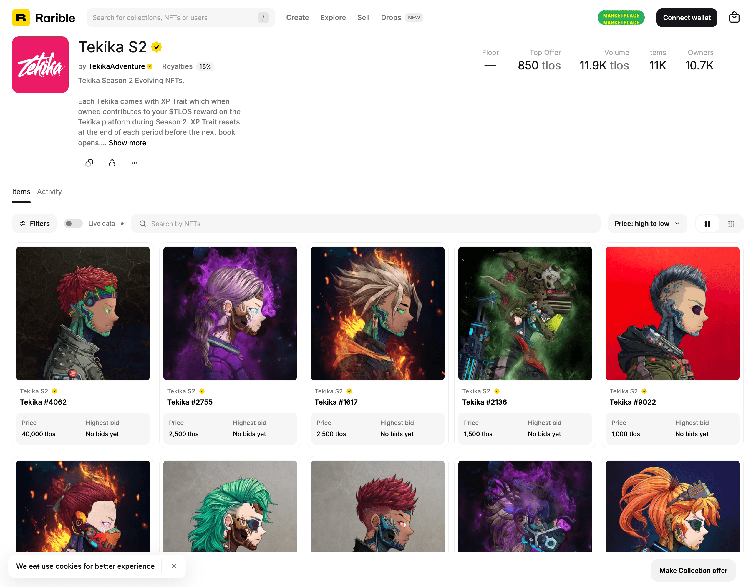 Tekika S2 collection on Rarible marketplace