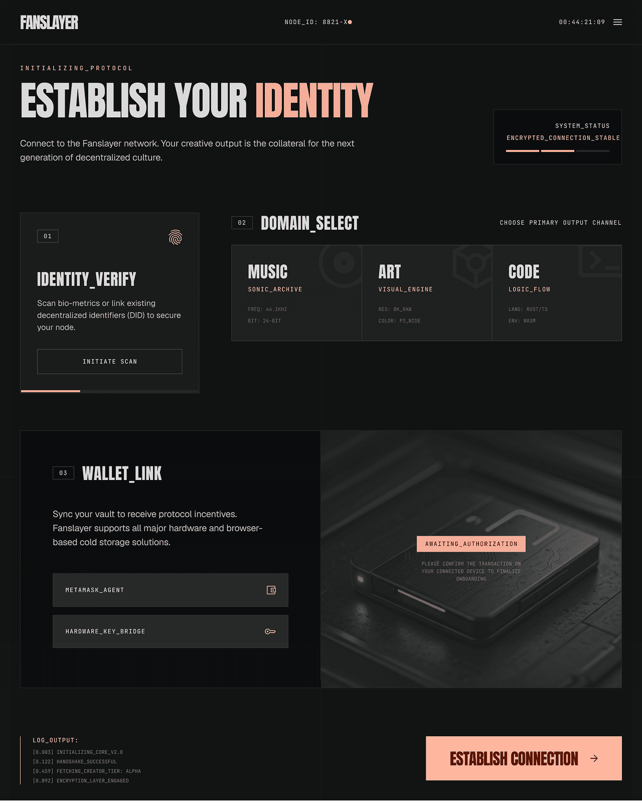 Fanslayer protocol onboarding flow for creator setup